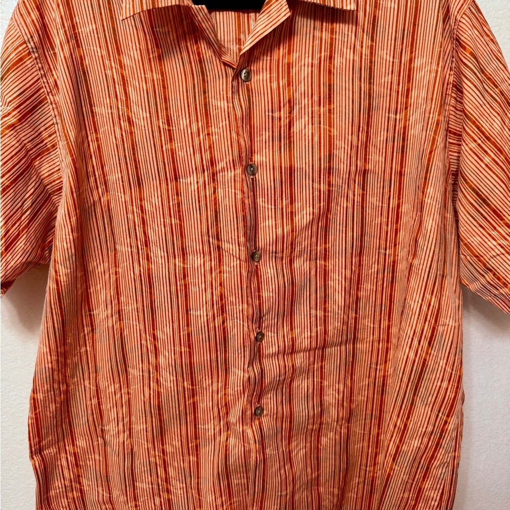 Moreno Mens Cotton Button-Up Double Pattern Short Sleeve Shirt XL Casual, Beach